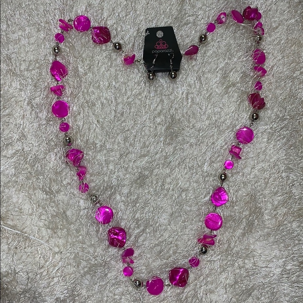 Long pink necklace and earring set
